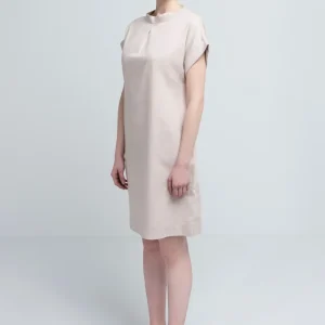 SHEATH DRESS | cotton satin almond