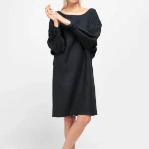 BATWING SLEEVE DRESS | cotton structure black