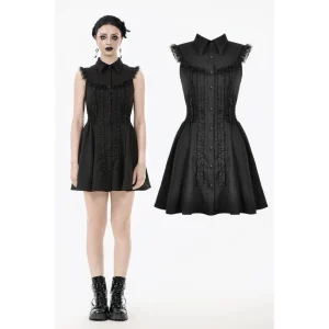 Ärmelloses Gothic-Kleid mit Knopfleiste für Damen, Abschlusskleid