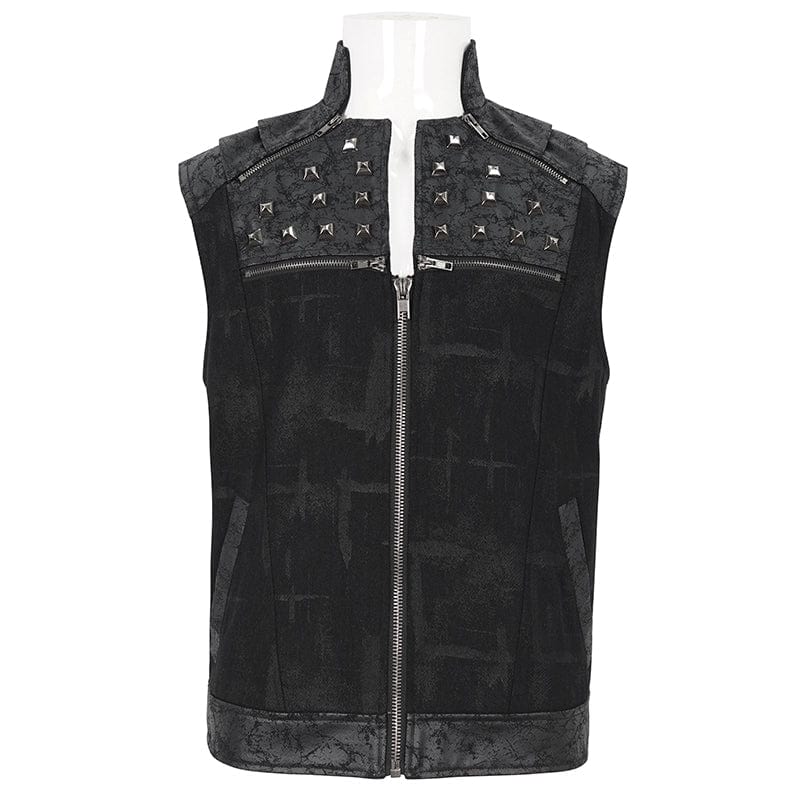 Herren Punk Stehkragen Nietenweste – Bild 8