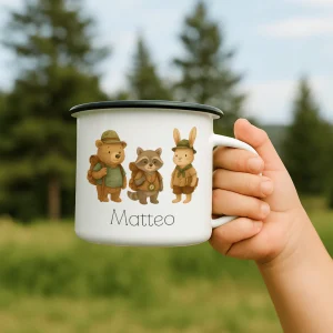 Emaille Tasse - Pfadfinder Tiere Trio