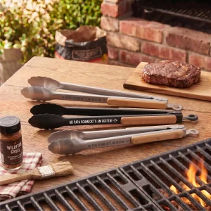 Grillzange Edelstahl mit Holzgriff - Bei Papa schmeckt's am Besten