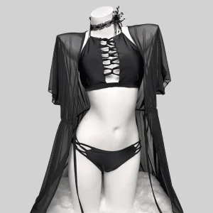 Zweiteiliger Grunge-Bikini mit Neckholder und Cut-outs für Damen