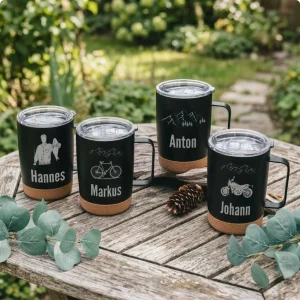 Thermobecher personalisiert mit Korkboden - Motiv und Name