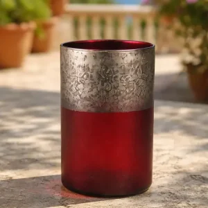 Windlicht Rot Silber-Gold Glas 10 x 15 cm